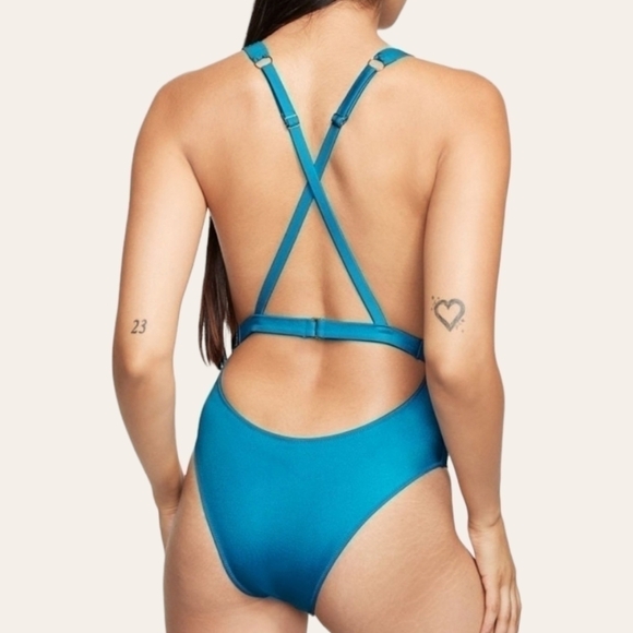 VICTORIA'S SECRET SWIM Shine Strap Plunge One-Piece Swimsuit Size L - Picture 2 of 8